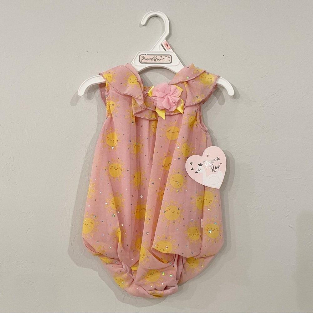 Princess Rose Baby Girl Pink Sun Ruffle Jumpsuit Romper Bodysuit Size 18 month